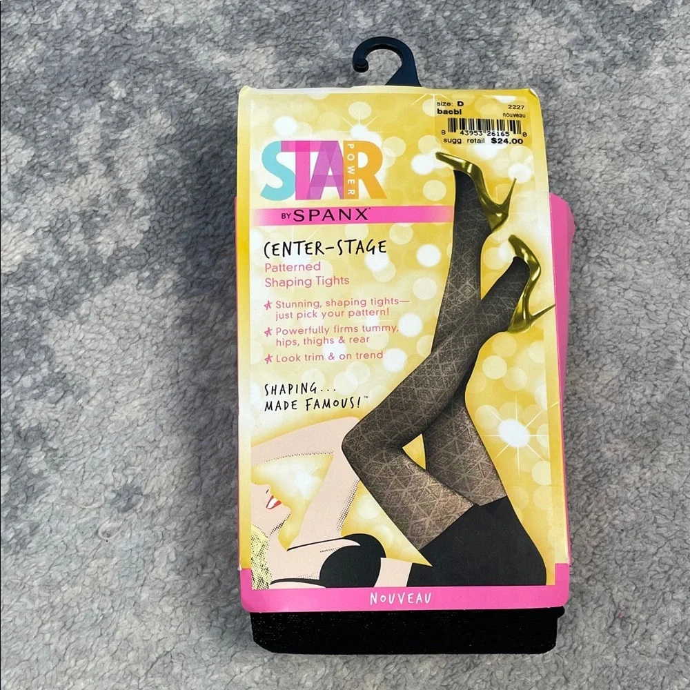 New Spanx Star Power Center Stage Patterned Shaping Tights Nouveau Black Sz D
